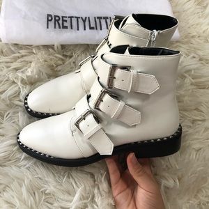 White buckle/studded booties